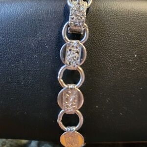 Vintage Sarah Coventry Silver Tone Link Bracelet 7.5” Textured Disc Chain